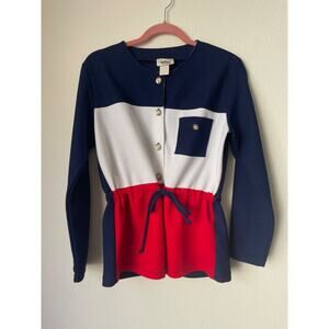 VINTAGE 80s long sleeve top colorblock blouse - Women's Med - waist cinch